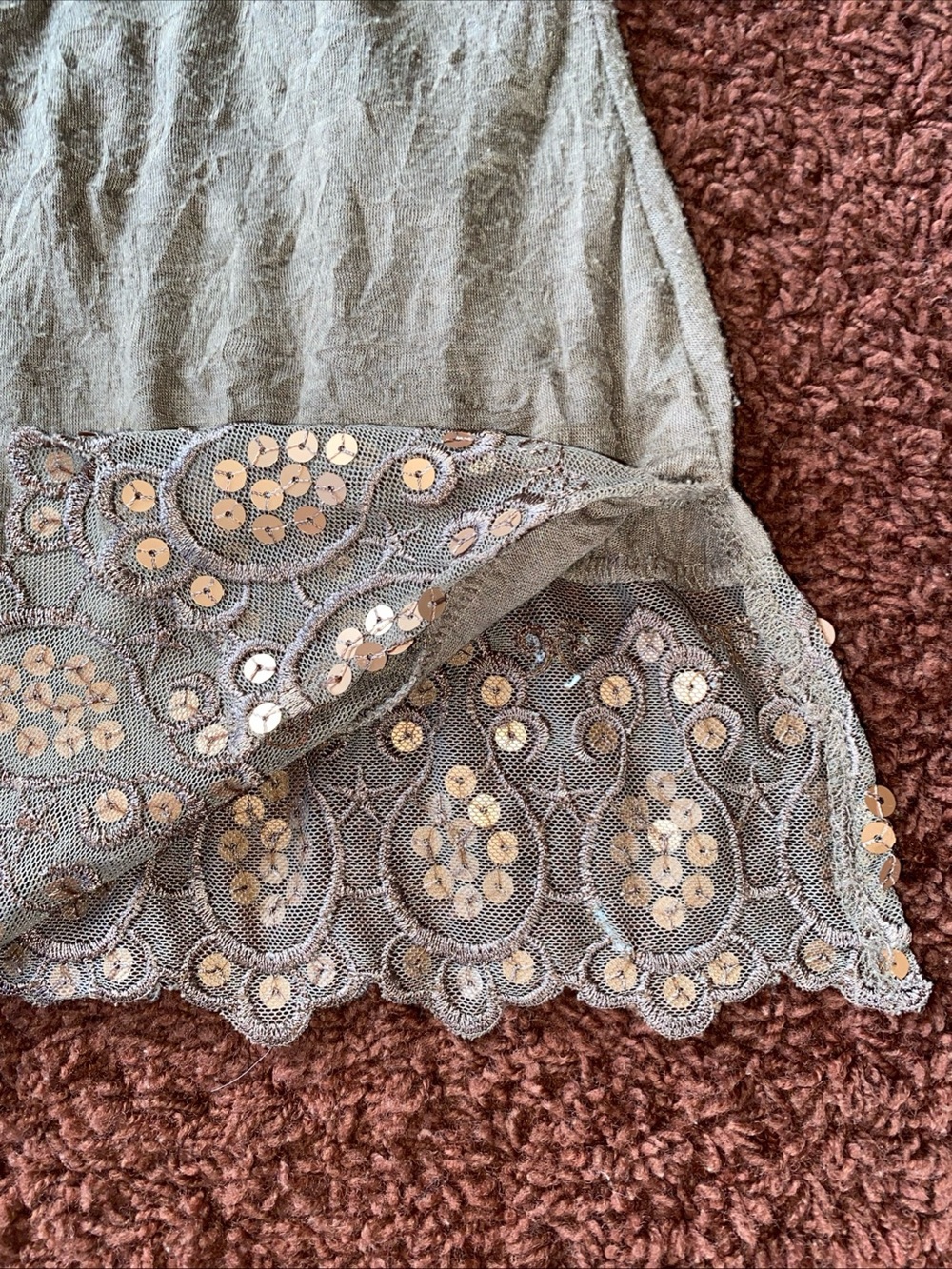 Y2K Weavers Camisole Tank Top Sz S Lace Sequin Crinkle Brown Boho Fairy Grunge - Picture 5 of 9